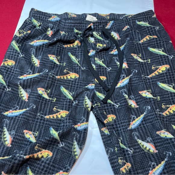 Fishing gray fleece cozy PANTS LOUNGE PJS stretchy Tie Waist Pockets NorthCrest - Picture 5 of 13
